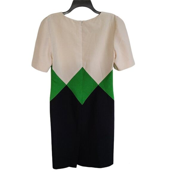 Richard Warren 100% Silk Dress Color Block Cream Green Navy Size 4 Hong Kong - Picture 2 of 16